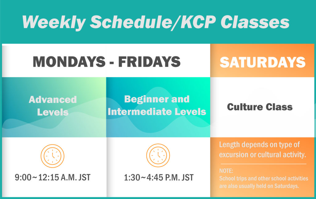 KCP classes weekly schedule graphic