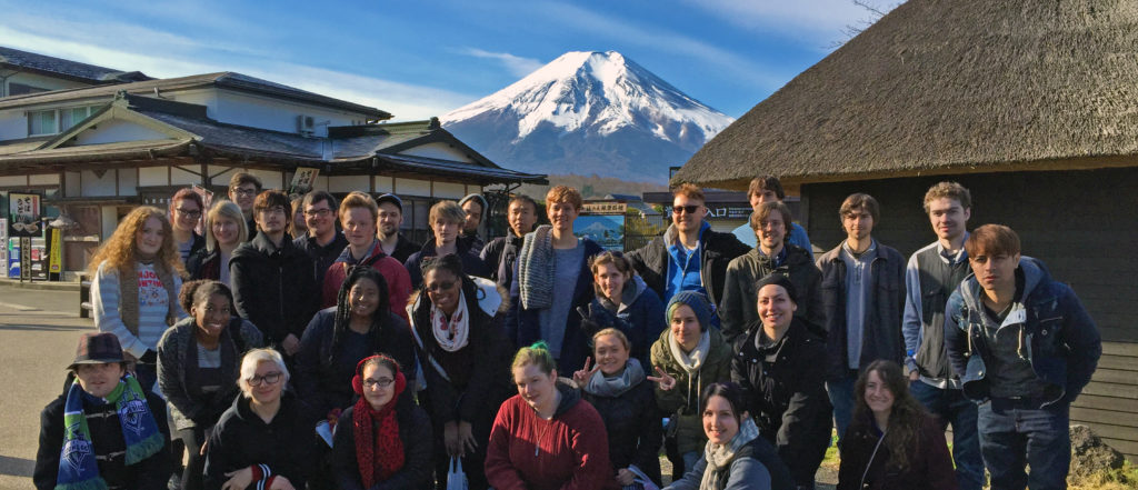 KCP students on a culture trip with Mt. Fuji view
