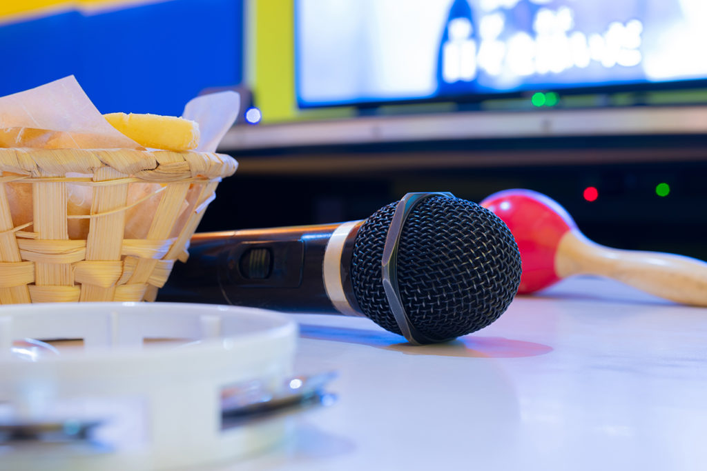 Microphone, tambourine and karaoke equipment